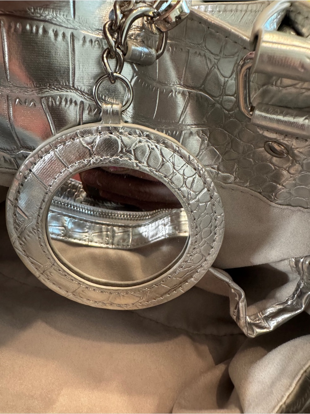 Steve Madden Silver Croc Embossed Satchel Crossbody Bag EUC - Picture 14 of 15